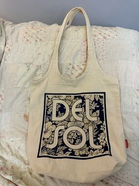 Cream Canvas Tote Bag with Navy Print
